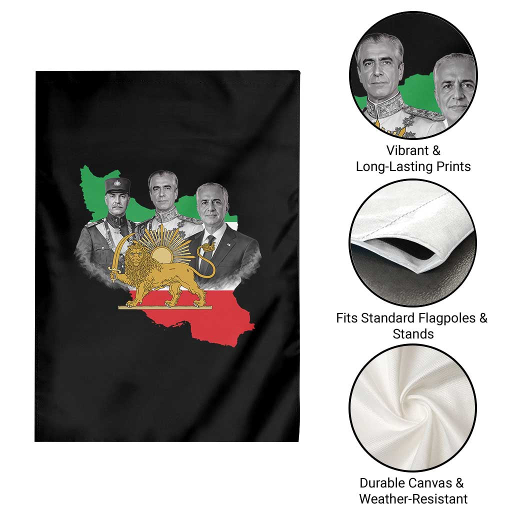 Pahlavi Dynasty Garden Flag Three Generations Iran Lion and Sun Portrait TS14 Print Your Wear