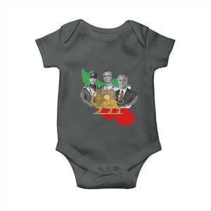 Pahlavi Dynasty Baby Onesie Three Generations Iran Lion and Sun Portrait TS14 Dark Heather Print Your Wear