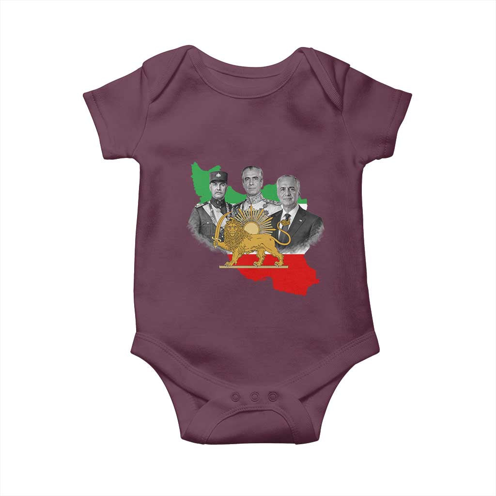 Pahlavi Dynasty Baby Onesie Three Generations Iran Lion and Sun Portrait TS14 Maroon Print Your Wear