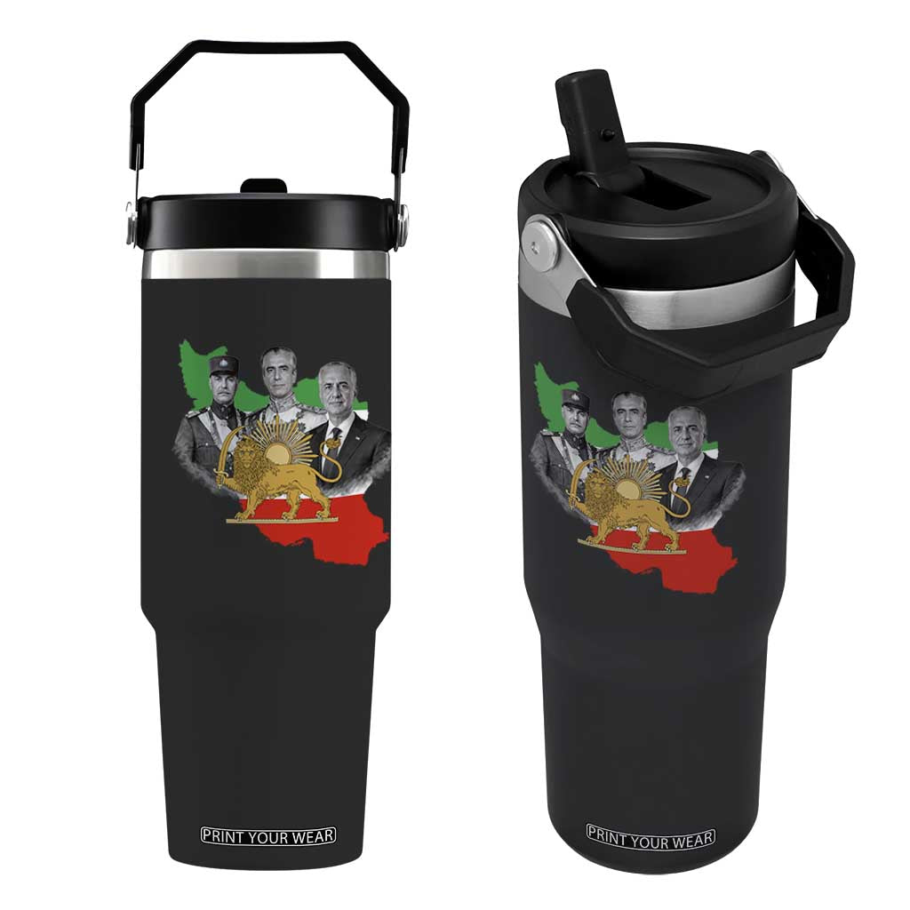 Pahlavi Dynasty Flip Straw Tumbler Three Generations Iran Lion and Sun Portrait TS14 One Size: 30 oz Black Print Your Wear
