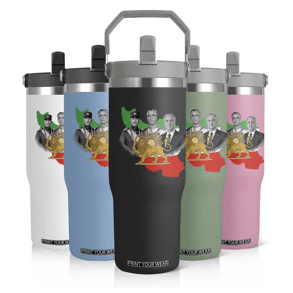 Pahlavi Dynasty Flip Straw Tumbler Three Generations Iran Lion and Sun Portrait TS14 Print Your Wear