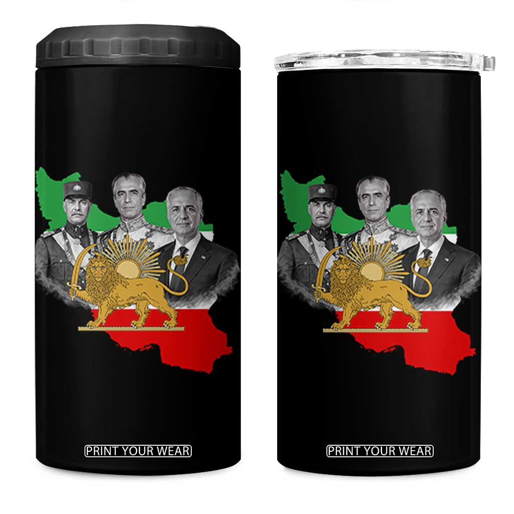 Pahlavi Dynasty 4 in 1 Can Cooler Tumbler Three Generations Iran Lion and Sun Portrait TS14 One Size: 16 oz Black Print Your Wear