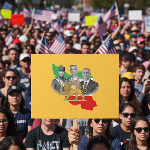 Pahlavi Dynasty Protest Sign Three Generations Iran Lion and Sun Portrait TS14 Horizontal 18" × 24" Yellow Print Your Wear