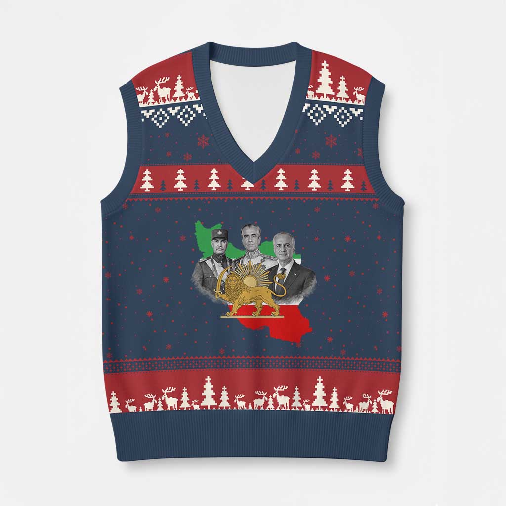 Pahlavi Dynasty V-Neck Knit Sweater Vest Three Generations Iran Lion and Sun Portrait TS14 Navy Red Print Your Wear