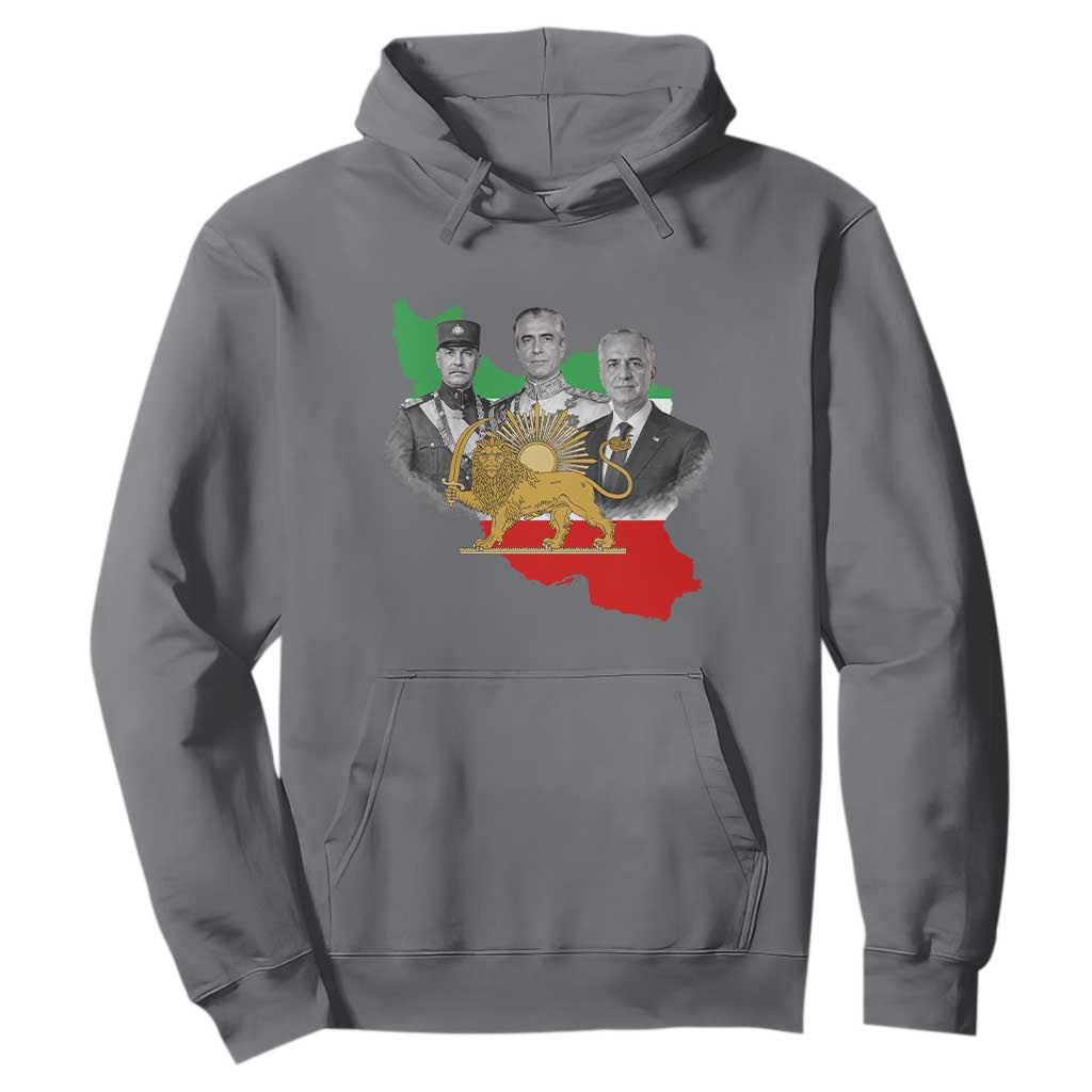 Pahlavi Dynasty Hoodie Three Generations Iran Lion and Sun Portrait TS14 Charcoal Print Your Wear