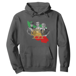 Pahlavi Dynasty Hoodie Three Generations Iran Lion and Sun Portrait TS14 Dark Heather Print Your Wear