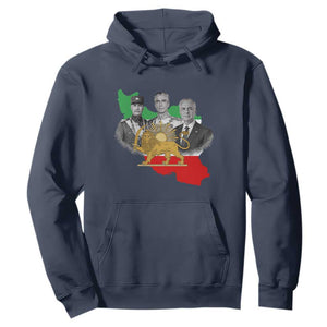 Pahlavi Dynasty Hoodie Three Generations Iran Lion and Sun Portrait TS14 Navy Print Your Wear