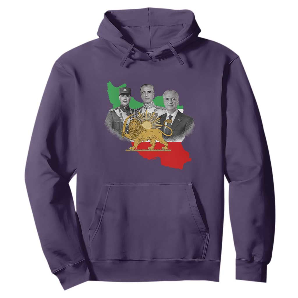 Pahlavi Dynasty Hoodie Three Generations Iran Lion and Sun Portrait TS14 Purple Print Your Wear