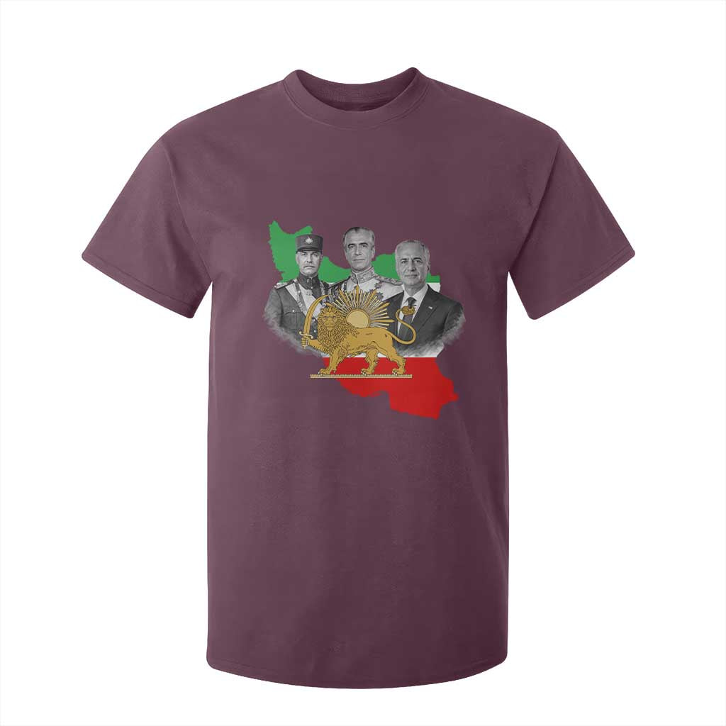 Pahlavi Dynasty T Shirt For Kid Three Generations Iran Lion and Sun Portrait TS14 Maroon Print Your Wear