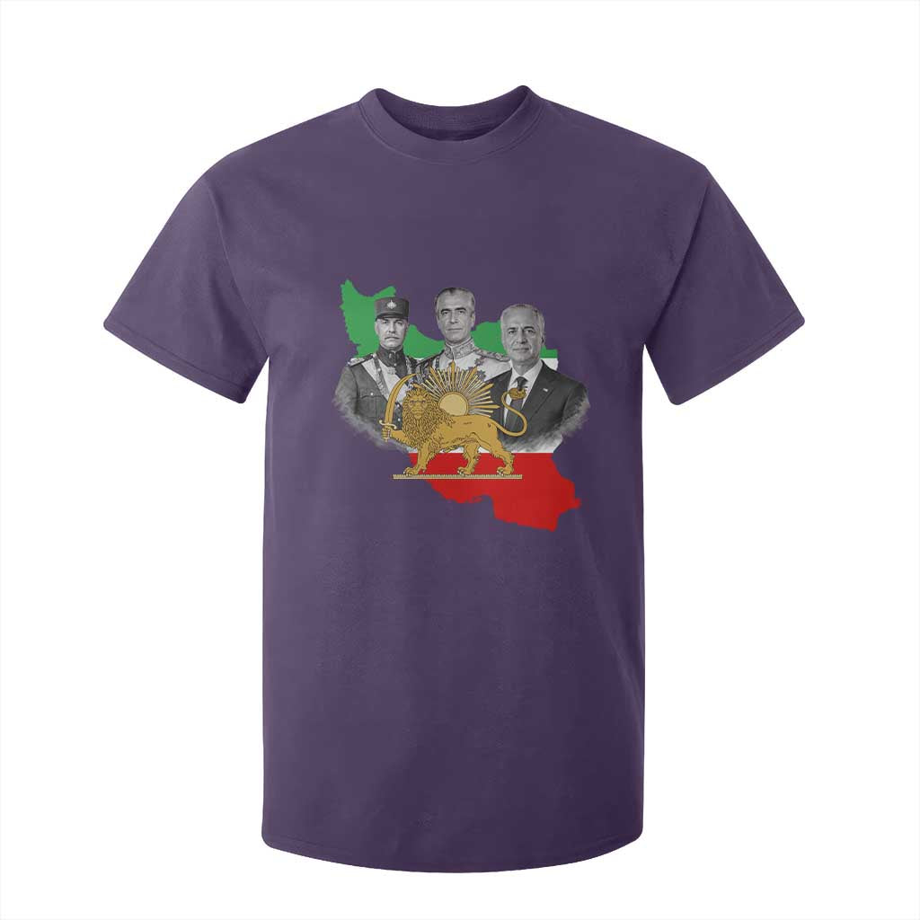 Pahlavi Dynasty T Shirt For Kid Three Generations Iran Lion and Sun Portrait TS14 Purple Print Your Wear