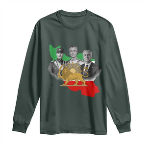 Pahlavi Dynasty Long Sleeve Shirt Three Generations Iran Lion and Sun Portrait TS14 Dark Forest Green Print Your Wear
