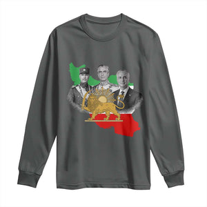 Pahlavi Dynasty Long Sleeve Shirt Three Generations Iran Lion and Sun Portrait TS14 Dark Heather Print Your Wear