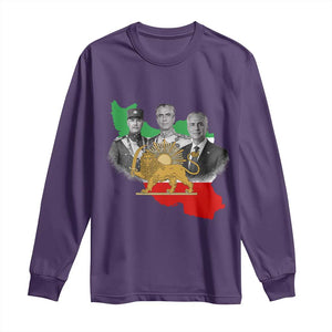 Pahlavi Dynasty Long Sleeve Shirt Three Generations Iran Lion and Sun Portrait TS14 Purple Print Your Wear