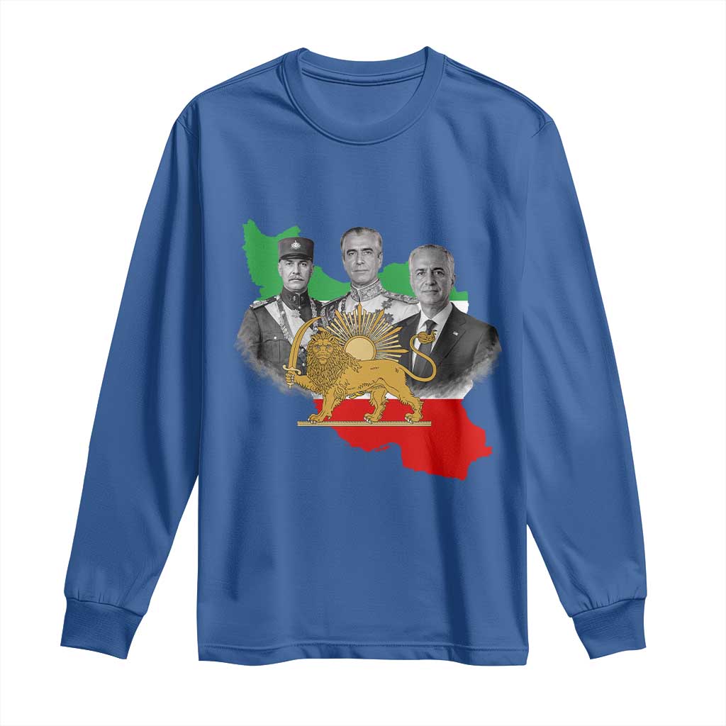 Pahlavi Dynasty Long Sleeve Shirt Three Generations Iran Lion and Sun Portrait TS14 Royal Blue Print Your Wear