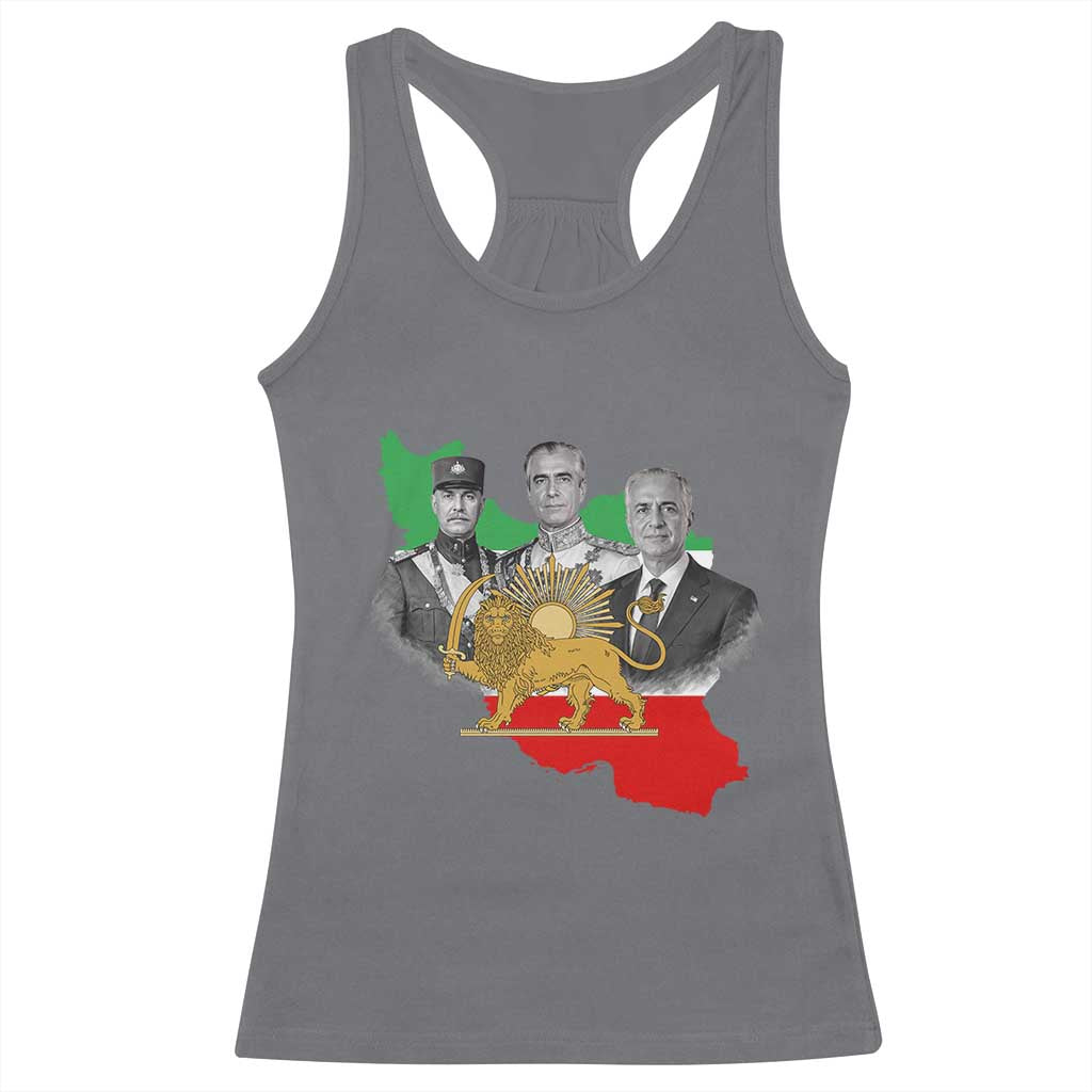Pahlavi Dynasty Racerback Tank Top Three Generations Iran Lion and Sun Portrait TS14 Charcoal Print Your Wear