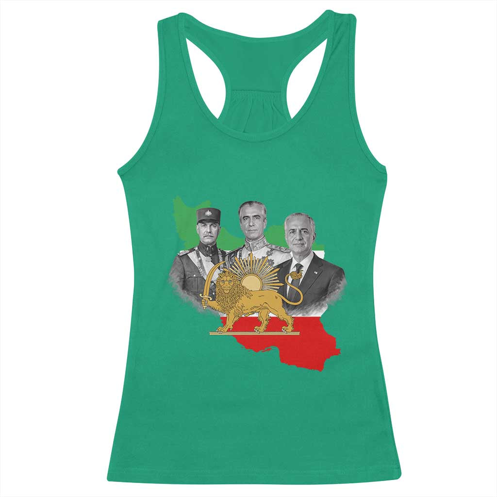 Pahlavi Dynasty Racerback Tank Top Three Generations Iran Lion and Sun Portrait TS14 Irish Green Print Your Wear