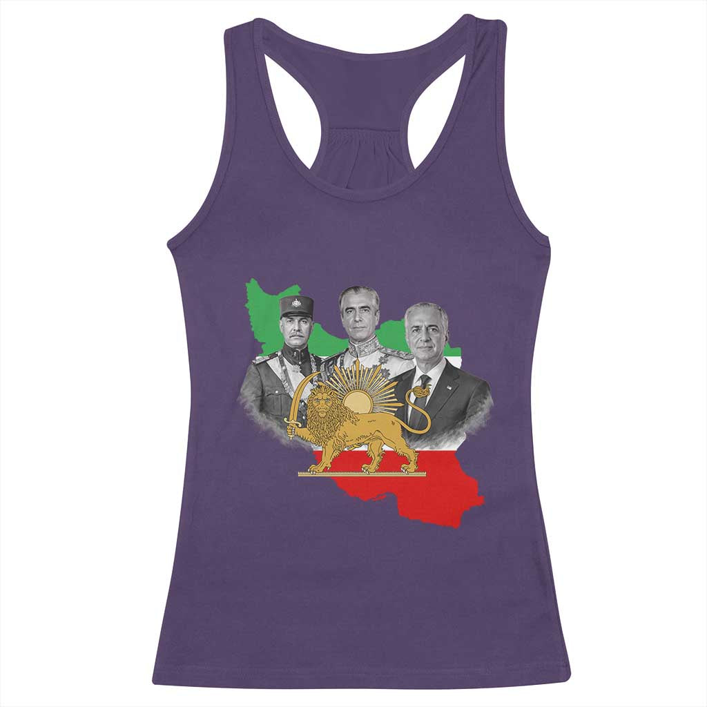 Pahlavi Dynasty Racerback Tank Top Three Generations Iran Lion and Sun Portrait TS14 Purple Print Your Wear