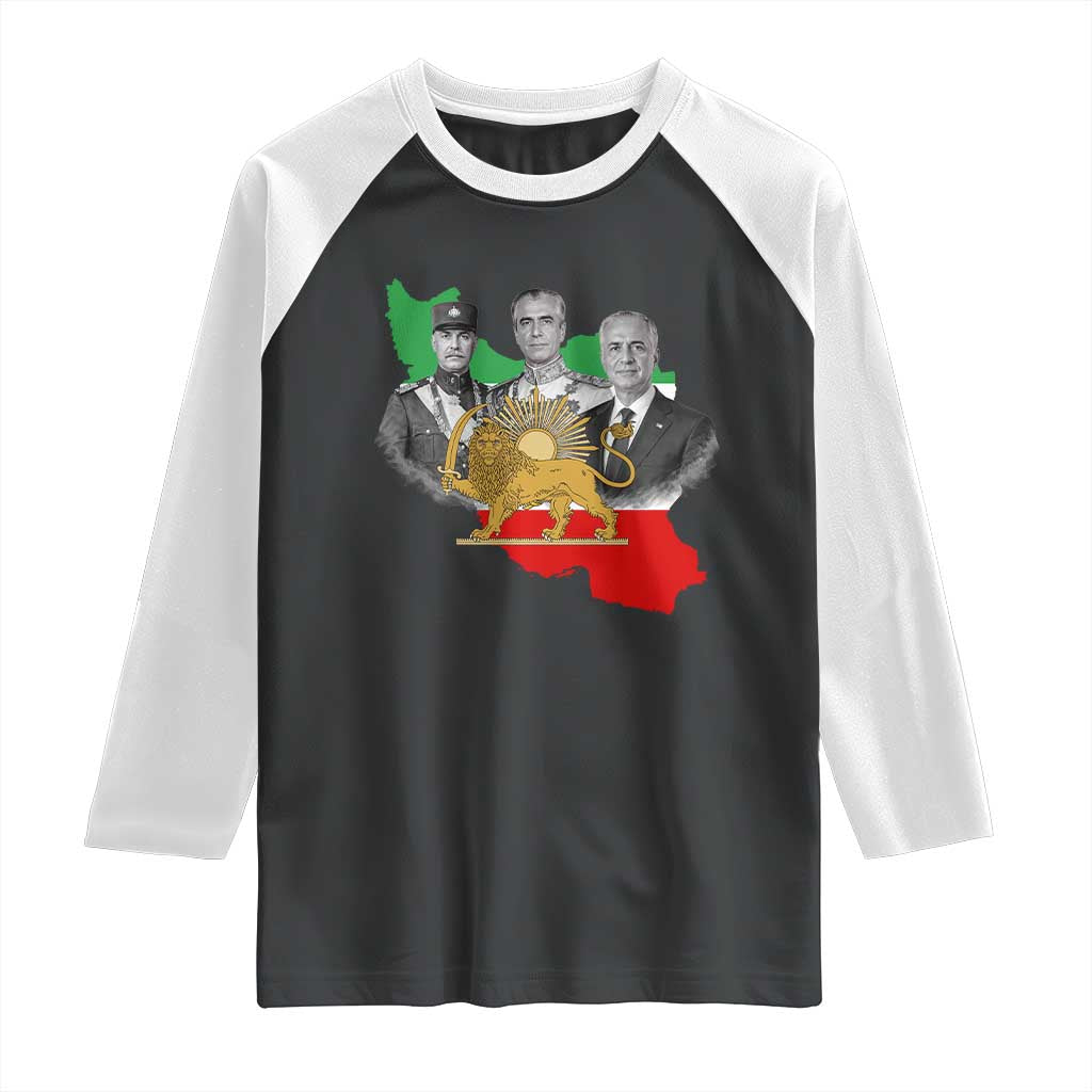 Pahlavi Dynasty Raglan Shirt Three Generations Iran Lion and Sun Portrait TS14 Black White Print Your Wear