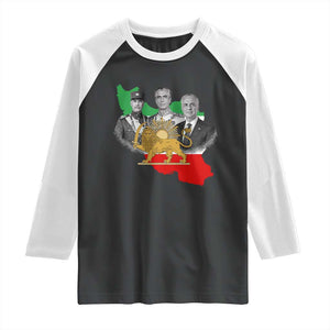 Pahlavi Dynasty Raglan Shirt Three Generations Iran Lion and Sun Portrait TS14 Black White Print Your Wear