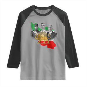 Pahlavi Dynasty Raglan Shirt Three Generations Iran Lion and Sun Portrait TS14 Sport Gray Black Print Your Wear