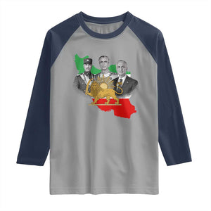 Pahlavi Dynasty Raglan Shirt Three Generations Iran Lion and Sun Portrait TS14 Sport Gray Navy Print Your Wear
