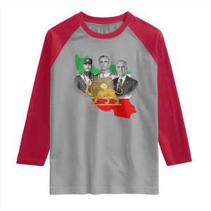 Pahlavi Dynasty Raglan Shirt Three Generations Iran Lion and Sun Portrait TS14 Sport Gray Red Print Your Wear