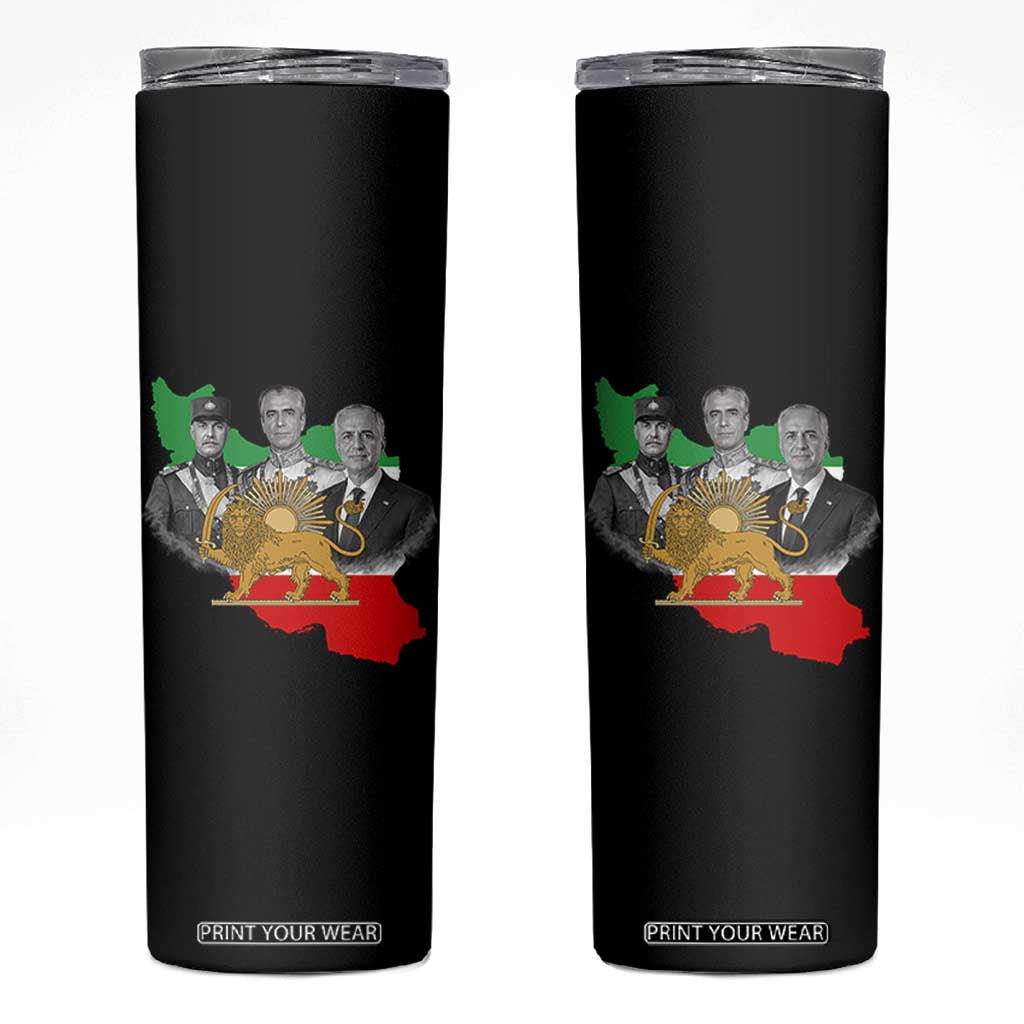Pahlavi Dynasty Skinny Tumbler Three Generations Iran Lion and Sun Portrait TS14 Black Print Your Wear