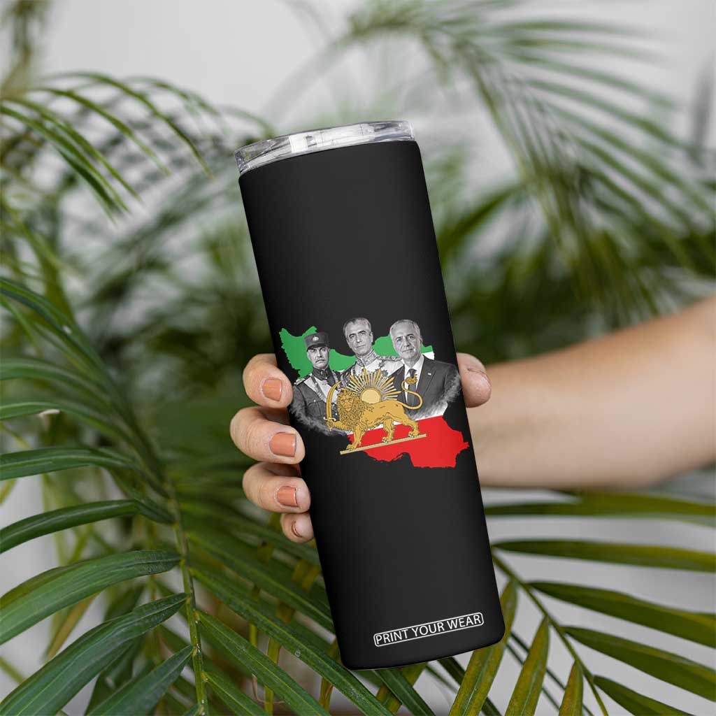 Pahlavi Dynasty Skinny Tumbler Three Generations Iran Lion and Sun Portrait TS14 Print Your Wear