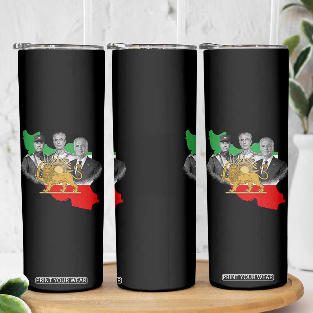 Pahlavi Dynasty Skinny Tumbler Three Generations Iran Lion and Sun Portrait TS14 Print Your Wear