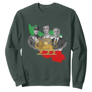 Pahlavi Dynasty Sweatshirt Three Generations Iran Lion and Sun Portrait TS14 Dark Forest Green Print Your Wear