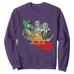 Pahlavi Dynasty Sweatshirt Three Generations Iran Lion and Sun Portrait TS14 Purple Print Your Wear