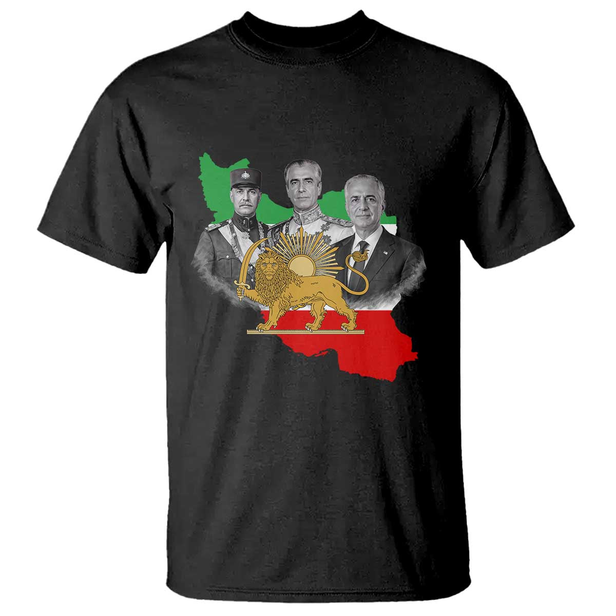 Pahlavi Dynasty T Shirt Three Generations Iran Lion and Sun Portrait TS14 Black Print Your Wear