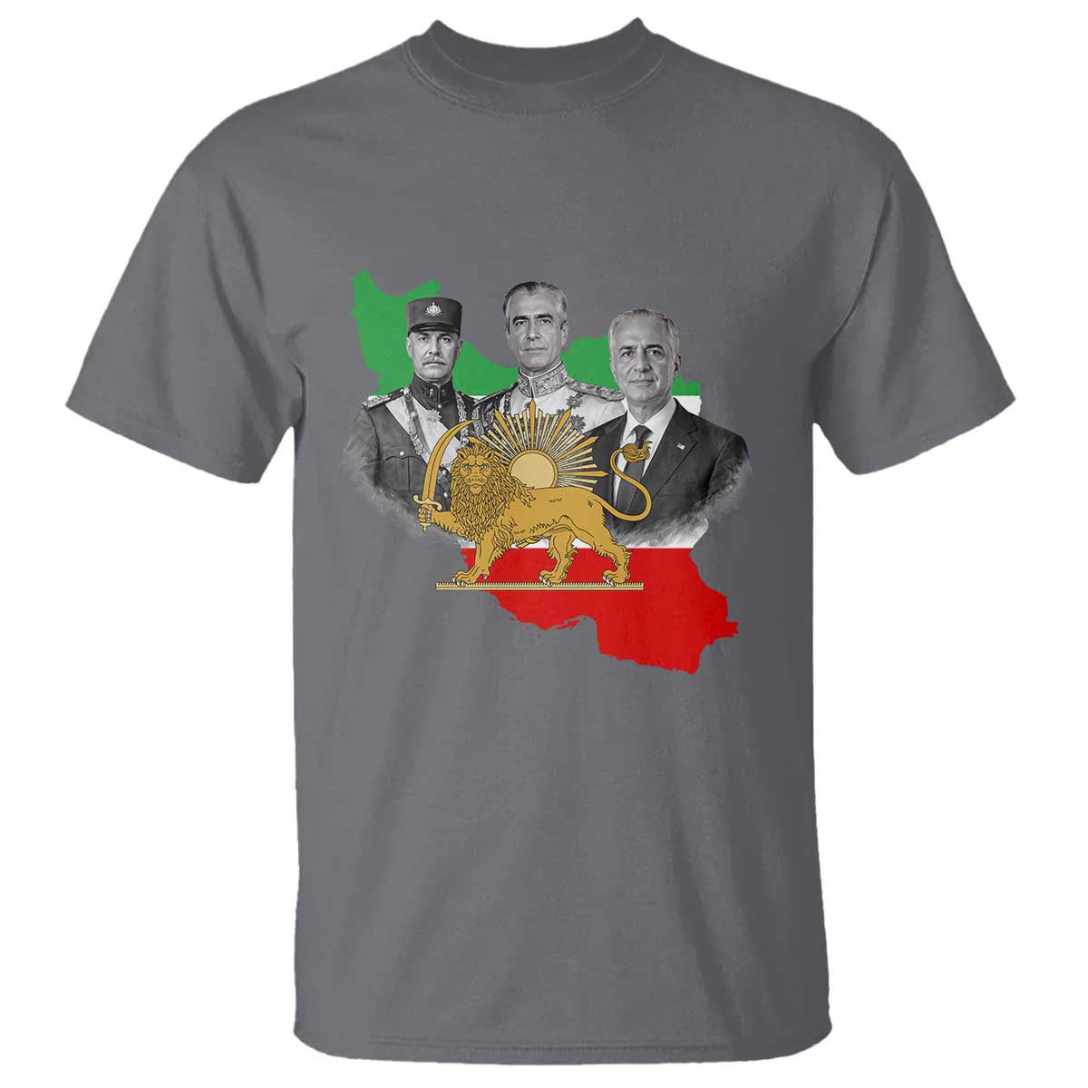 Pahlavi Dynasty T Shirt Three Generations Iran Lion and Sun Portrait TS14 Charcoal Print Your Wear