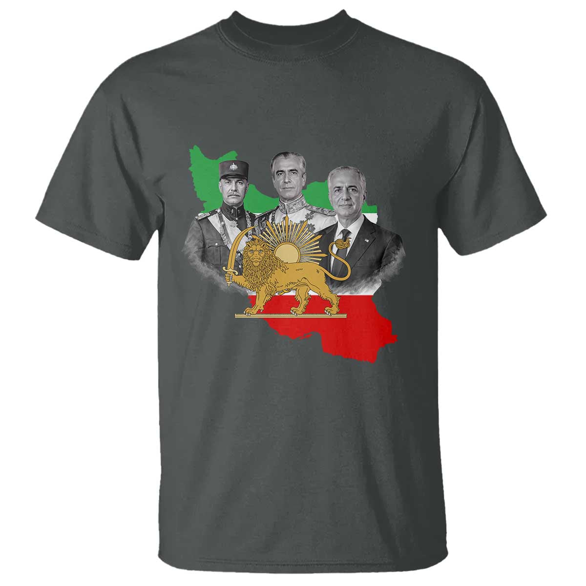 Pahlavi Dynasty T Shirt Three Generations Iran Lion and Sun Portrait TS14 Dark Heather Print Your Wear