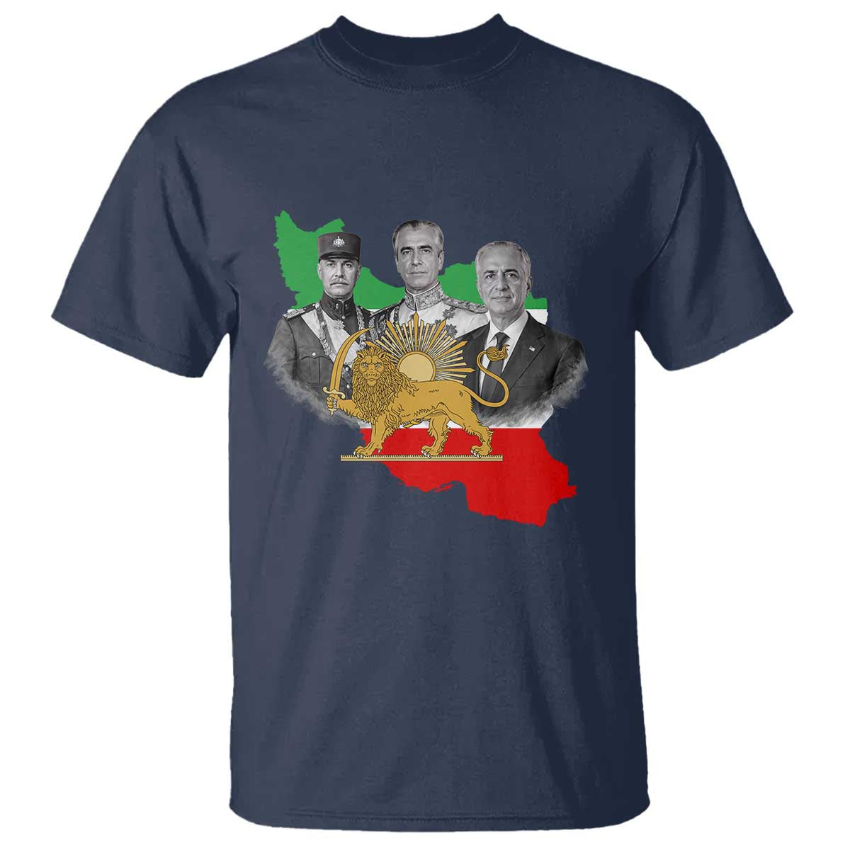 Pahlavi Dynasty T Shirt Three Generations Iran Lion and Sun Portrait TS14 Navy Print Your Wear