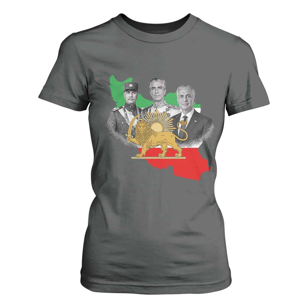 Pahlavi Dynasty T Shirt For Women Three Generations Iran Lion and Sun Portrait TS14 Dark Heather Print Your Wear