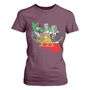 Pahlavi Dynasty T Shirt For Women Three Generations Iran Lion and Sun Portrait TS14 Maroon Print Your Wear