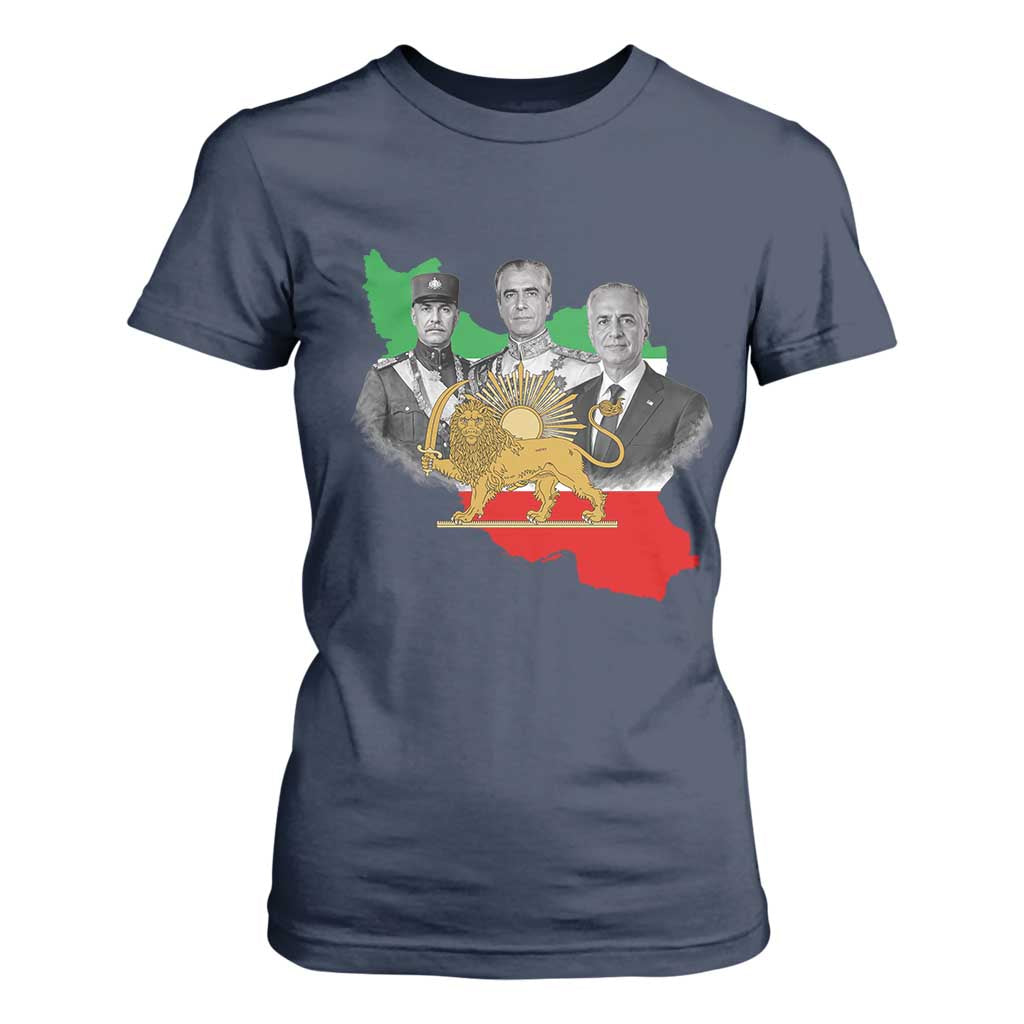 Pahlavi Dynasty T Shirt For Women Three Generations Iran Lion and Sun Portrait TS14 Navy Print Your Wear