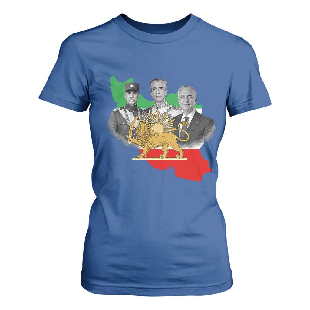 Pahlavi Dynasty T Shirt For Women Three Generations Iran Lion and Sun Portrait TS14 Royal Blue Print Your Wear