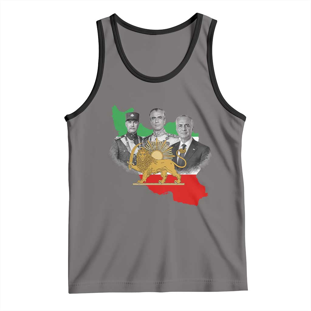 Pahlavi Dynasty Tank Top Three Generations Iran Lion and Sun Portrait TS14 Deep Heather Black Print Your Wear