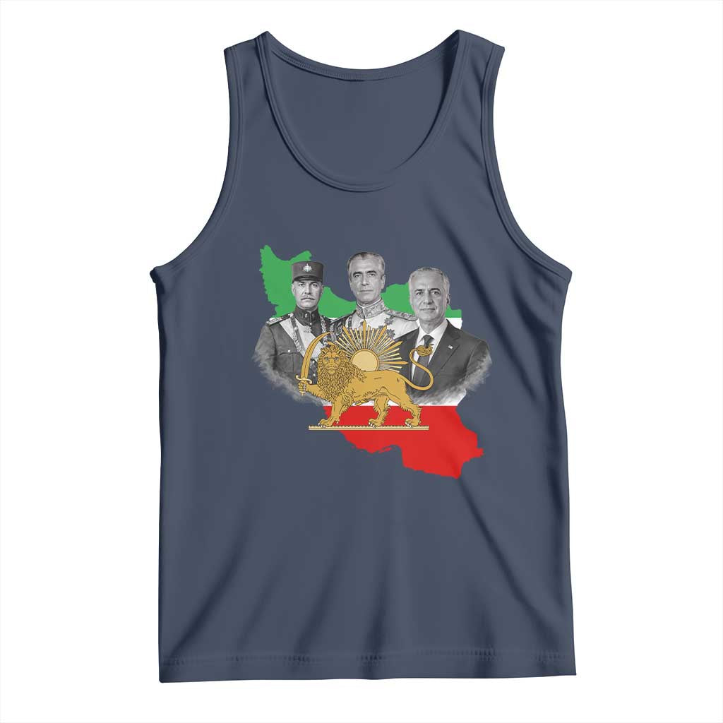 Pahlavi Dynasty Tank Top Three Generations Iran Lion and Sun Portrait TS14 Navy Print Your Wear