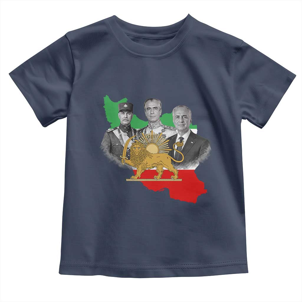 Pahlavi Dynasty Toddler T Shirt Three Generations Iran Lion and Sun Portrait TS14 Navy Print Your Wear