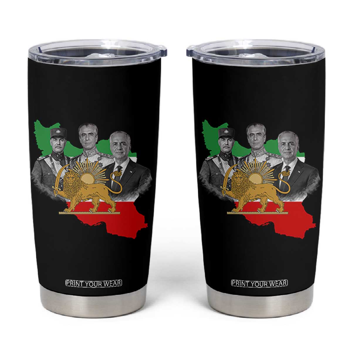 Pahlavi Dynasty Tumbler Cup Three Generations Iran Lion and Sun Portrait TS14 Black Print Your Wear