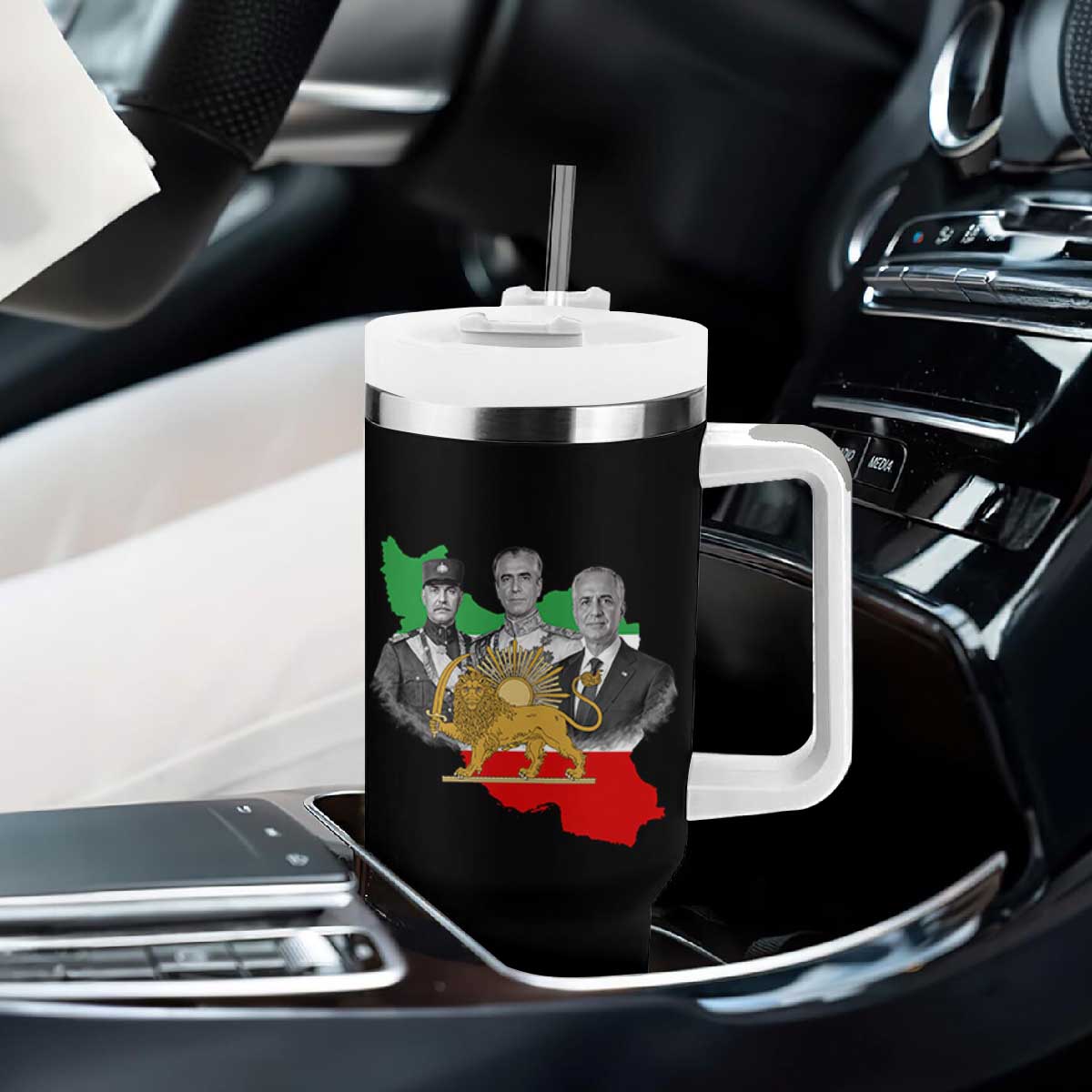 Pahlavi Dynasty Tumbler With Handle Three Generations Iran Lion and Sun Portrait TS14 Print Your Wear