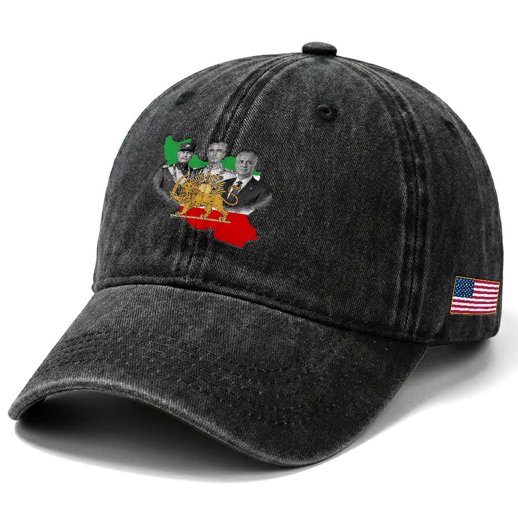 Pahlavi Dynasty Washed Cotton Baseball Cap Three Generations Iran Lion and Sun Portrait TS14 Print Your Wear