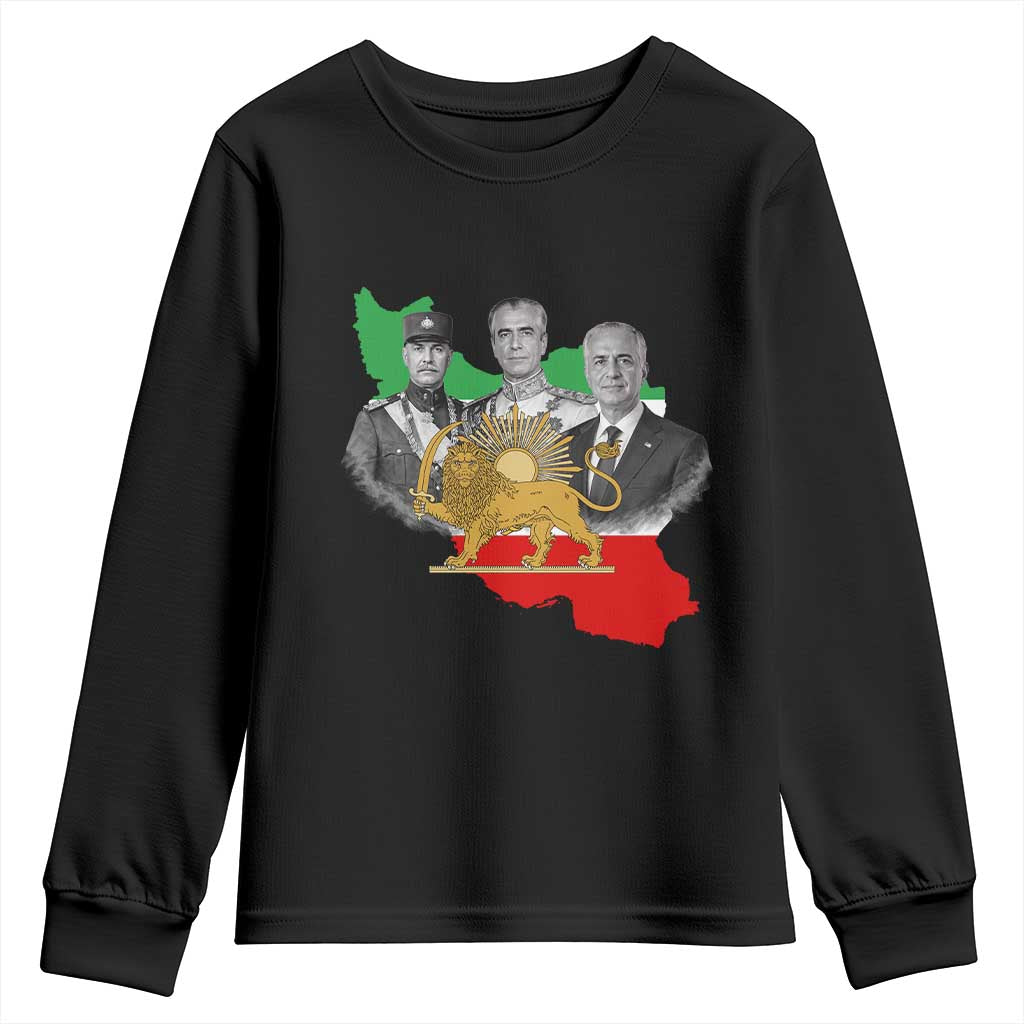 Pahlavi Dynasty Youth Sweatshirt Three Generations Iran Lion and Sun Portrait TS14 Black Print Your Wear