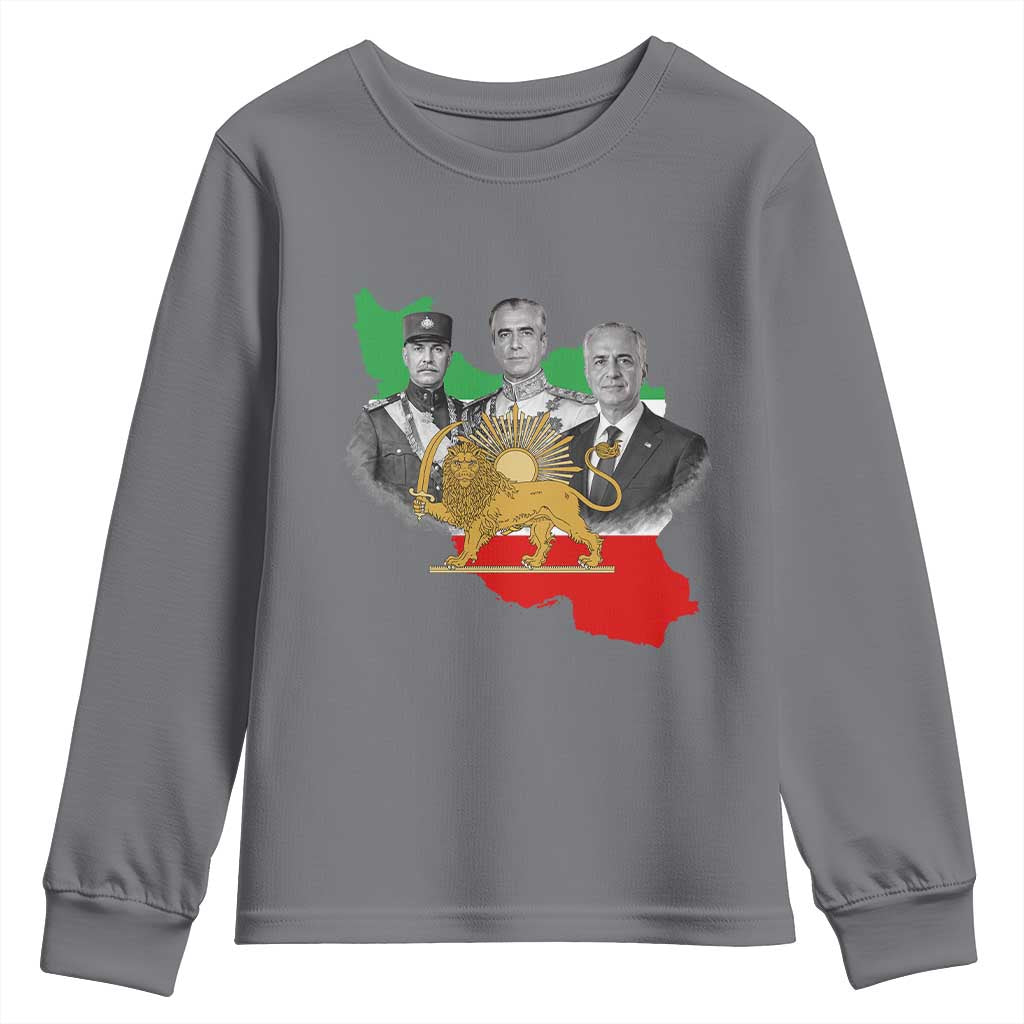 Pahlavi Dynasty Youth Sweatshirt Three Generations Iran Lion and Sun Portrait TS14 Charcoal Print Your Wear