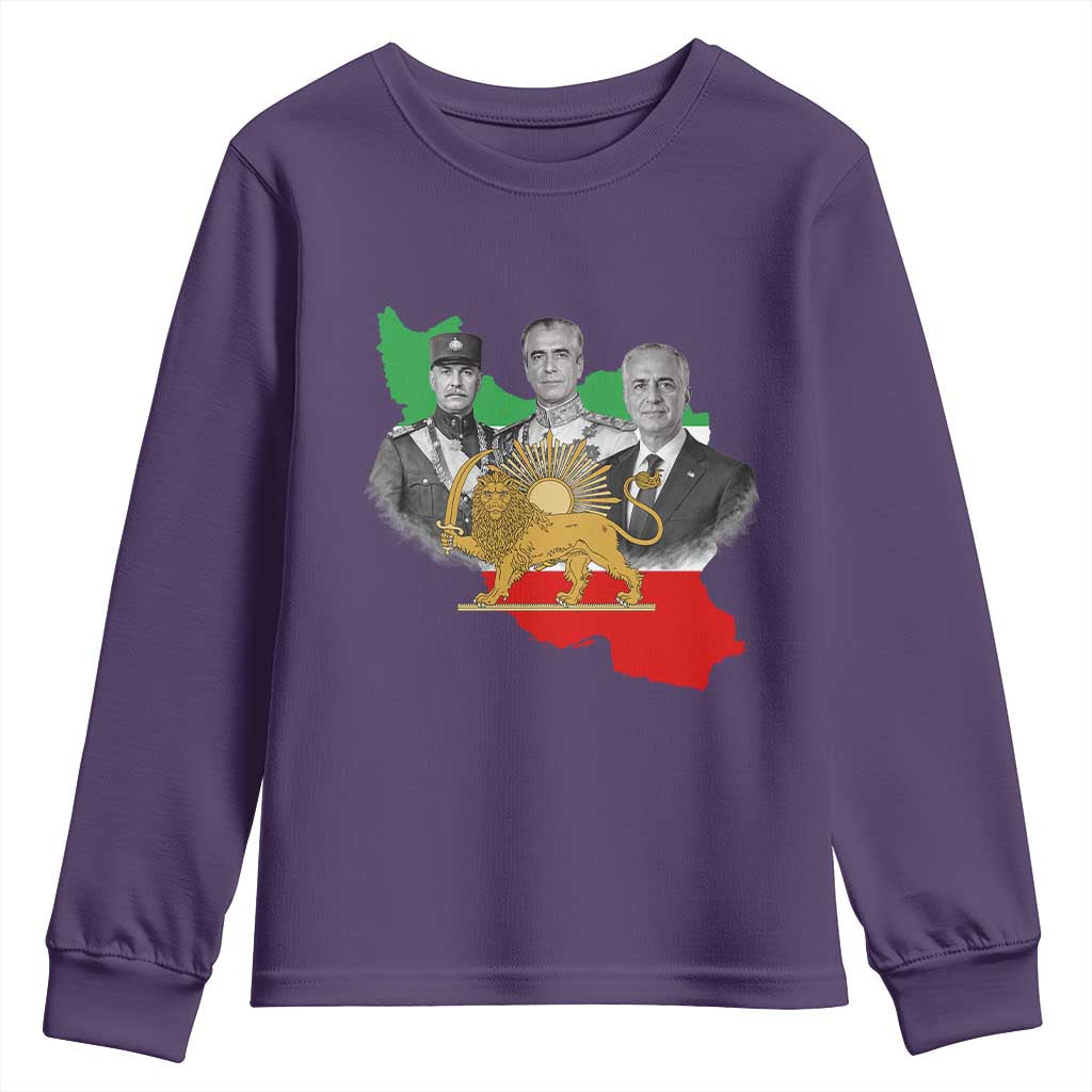 Pahlavi Dynasty Youth Sweatshirt Three Generations Iran Lion and Sun Portrait TS14 Purple Print Your Wear