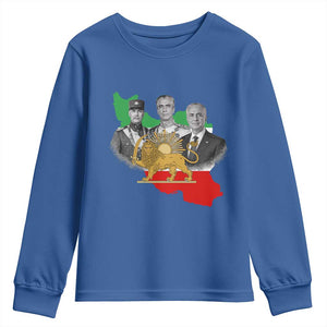 Pahlavi Dynasty Youth Sweatshirt Three Generations Iran Lion and Sun Portrait TS14 Royal Blue Print Your Wear