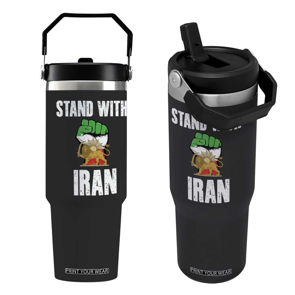 Free Iran Support Iranian MIGA Flip Straw Tumbler Stand With Iran TS14 One Size: 30 oz Black Print Your Wear